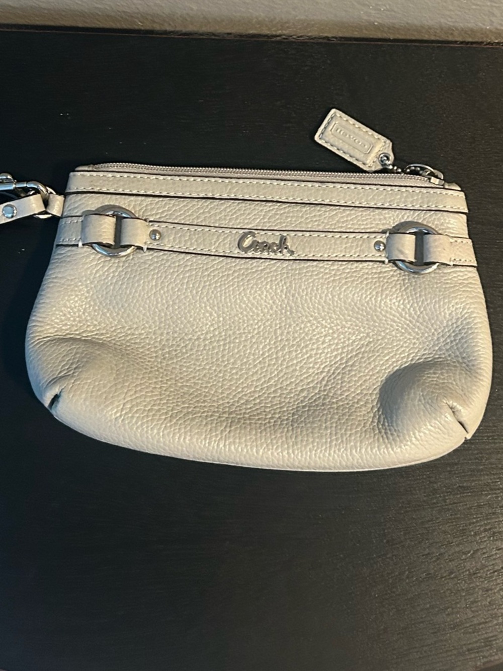 Coach Pebbled Leather Wristlet in Light Gray